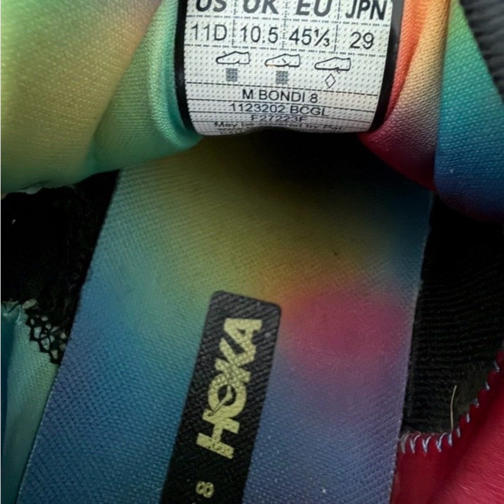 Hoka One One Bondi 8 Black Rainbow Running Shoes Mens Size 11D 1123202BCGL - Picture 2 of 4